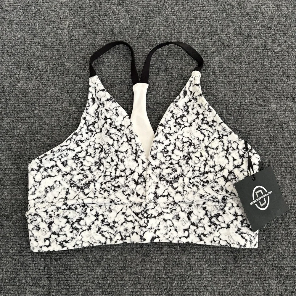 Women's Gray White Marble Print Define Your Inspiration Sports Bra Top Size S‎